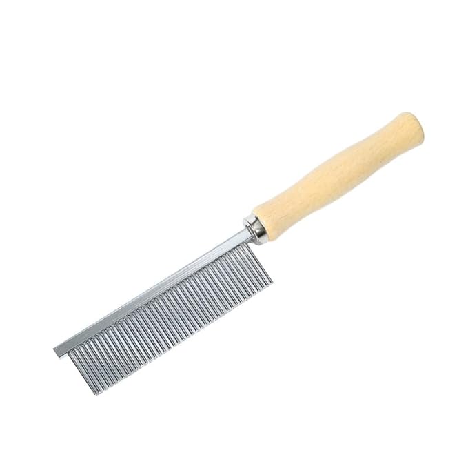 Silver Dog and Cat Combs For Grooming Long Haired Cats and Dogs - Pet Dog Cat Comb Stainless Steel Pin Teeth Wooden Handle Grooming Fur Hair Brush - Comb Removes and Prevents Matted Fur,Grooming