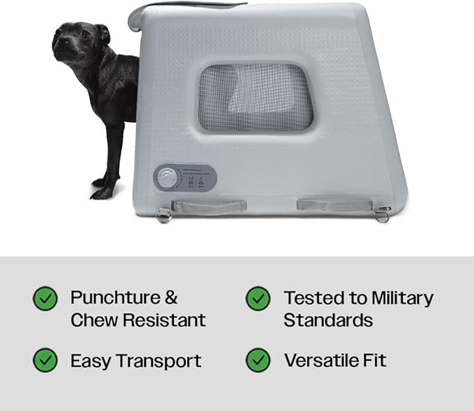 Diggs Enventur Large Dog Kennel - Portable Indoor & Outdoor Dog Kennel - Inflatable Ultra-Durable Travel Crate for Safe Car Travel & Adventures - 40”L x 24”W x 30”H (Grey)