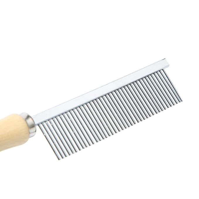 Silver Dog and Cat Combs For Grooming Long Haired Cats and Dogs - Pet Dog Cat Comb Stainless Steel Pin Teeth Wooden Handle Grooming Fur Hair Brush - Comb Removes and Prevents Matted Fur,Grooming