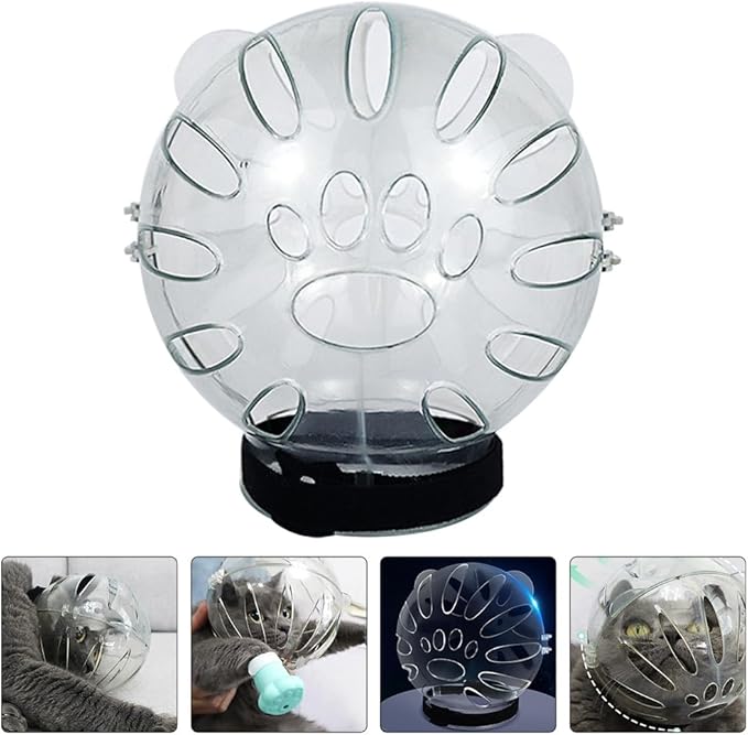 Cat Muzzle,Cat Clear Helmet, Breathable Cat Hood,Adjustable Cat Mouth Cover Grooming Face Mask for Preventing Cats Biting Chewing, Transparent Muzzle for Kittens and Adult Cats