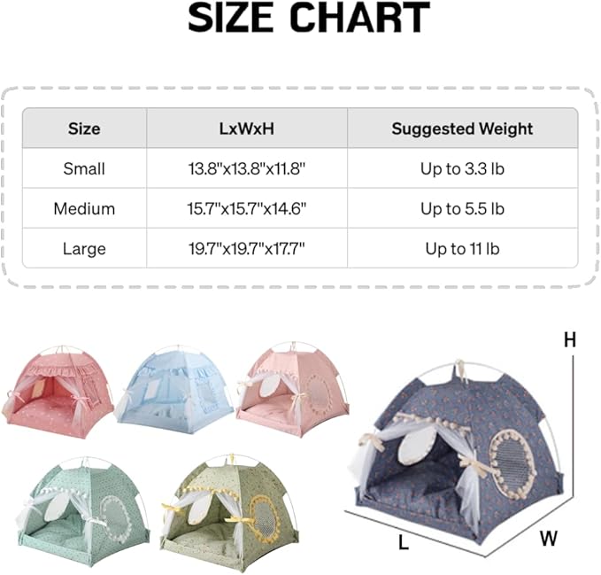 Cat Bed Tents Dog House Indoor Outdoor Lace Mesh Breathable Windows Door Curtains Removable Portable Nest Teepe House (Medium,Gray&Pink)