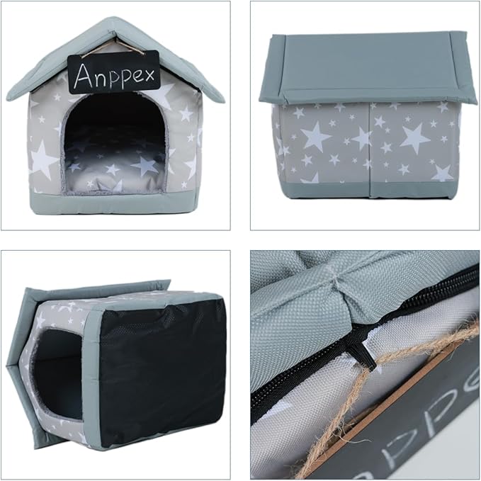 ANPPEX Small Dog House Indoor,M Size Indoor Dog House for Small Dogs and Cats,Covered Dog Bed with Cushion,Grey