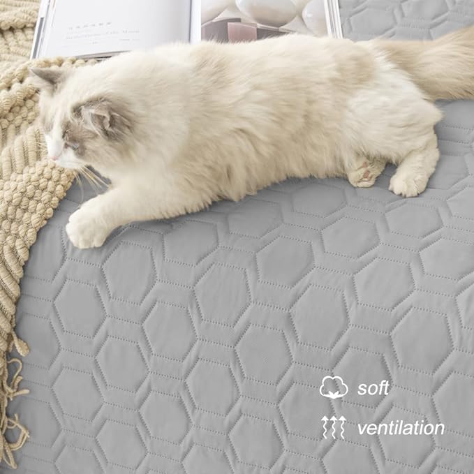 Waterproof and Non-Slip Dog Bed Cover and Pet Blanket Sofa Pet Bed Mat ,car Incontinence Mattress Protectors Furniture Couch Cover for Most Cats Dogs,Pets(52x82-Light Grey)