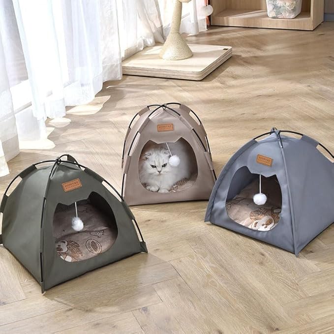 Cute Cat Teepee Cave, Cat Tent Foldable Indoor Outdoor with Thick Mat,Puppy Bed Tent,Bunny Pet Tent Teepee,Portable Dog House Teepee Tent, Cat Bed,Dog Bed Tent,Puppy Bunny,Pet Tent Teepee (Q, S)