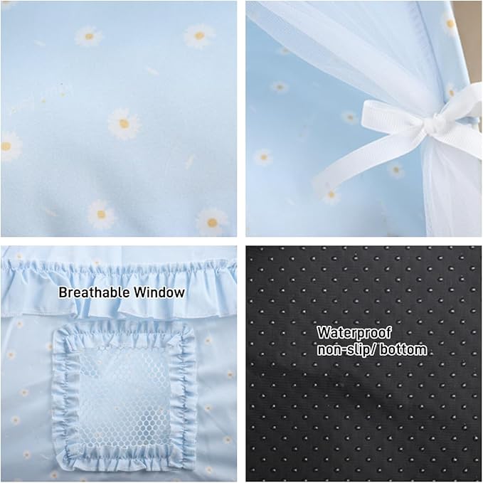 Cat Bed Tents Dog House Indoor Outdoor Lace Mesh Breathable Windows Door Curtains Removable Portable Nest Teepe House (Medium,Blue)