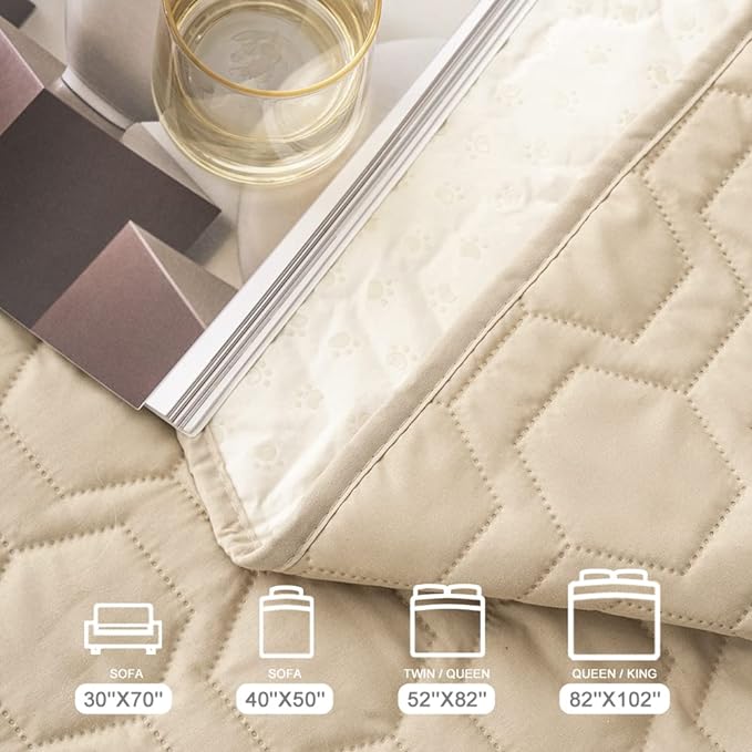 Waterproof and Non-Slip Dog Bed Cover and Pet Blanket Sofa Pet Bed Mat ,car Incontinence Mattress Protectors Furniture Couch Cover for Most Cats Dogs,Pets(30x70-Beige)