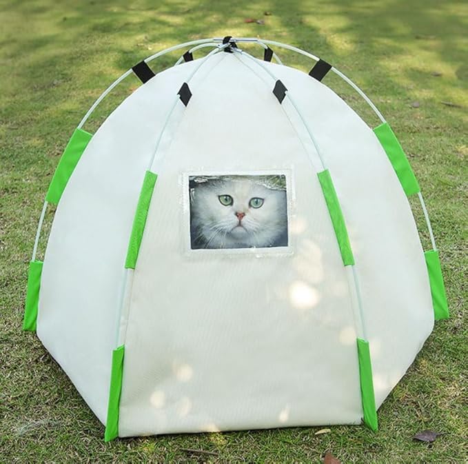 Cute Cat Teepee Cave, Cat Tent Foldable Indoor Outdoor with Thick Mat,Puppy Bed Tent,Bunny Pet Tent Teepee,Portable Dog House Teepee Tent, Cat Bed,Dog Bed Tent,Puppy Bunny,Pet Tent Teepee (L, M)