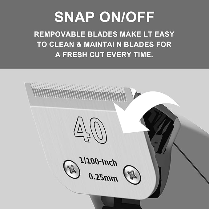 40# Detachable Pet Clipper Replacement Blades Compatible with Andis/Oster A5/Wahl KM10 Series Dog Clipper,Made of Ceramic Blade & Stainless Steel Blade,Size 40# Cut Length 1/100-Inch(2 Pack)