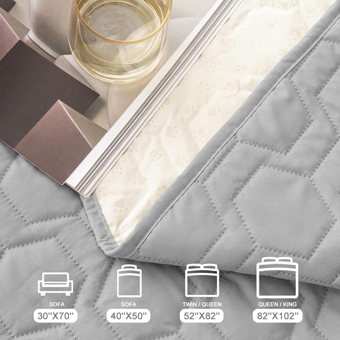 Waterproof and Non-Slip Dog Bed Cover and Pet Blanket Sofa Pet Bed Mat ,car Incontinence Mattress Protectors Furniture Couch Cover for Most Cats Dogs,Pets(30x70-Light Grey)