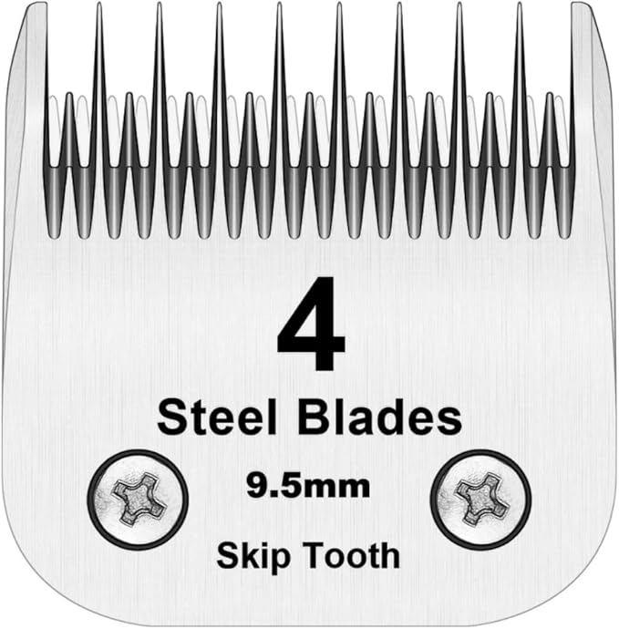 4 Skip Tooth Blades,Detachable Pet Dog Grooming Steel Blade,Compatible with Andis,Oster A5,Wahl KM10 Series Clippers,Cut Length 3/8-Inch (9.5mm)