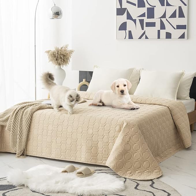 Waterproof and Non-Slip Dog Bed Cover and Pet Blanket Sofa Pet Bed Mat ,car Incontinence Mattress Protectors Furniture Couch Cover for Most Cats Dogs,Pets(82x102-Beige)