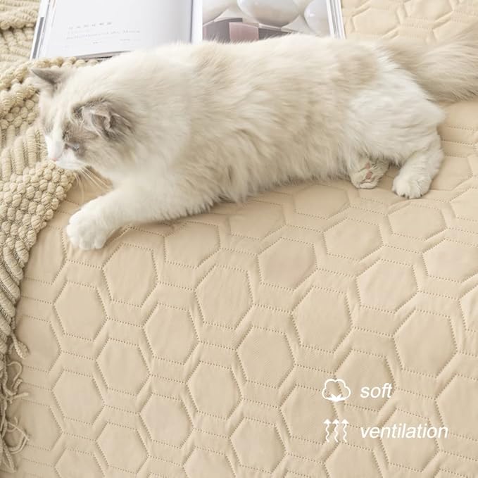 Waterproof and Non-Slip Dog Bed Cover and Pet Blanket Sofa Pet Bed Mat ,car Incontinence Mattress Protectors Furniture Couch Cover for Most Cats Dogs,Pets(30x70-Beige)