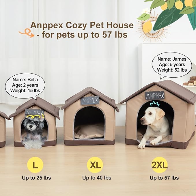 ANPPEX Medium Dog House Indoor,XL Size Indoor Dog House for Medium and Large Dogs,Covered Dog Bed with Cushion,Brown