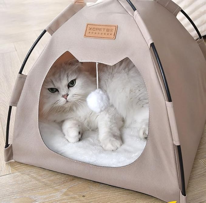 Cute Cat Teepee Cave, Cat Tent Foldable Indoor Outdoor with Thick Mat,Puppy Bed Tent,Bunny Pet Tent Teepee,Portable Dog House Teepee Tent, Cat Bed,Dog Bed Tent,Puppy Bunny,Pet Tent Teepee (Q, S)
