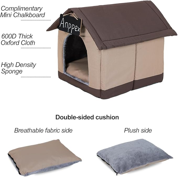 ANPPEX Medium Dog House Indoor,XL Size Indoor Dog House for Medium and Large Dogs,Covered Dog Bed with Cushion,Brown