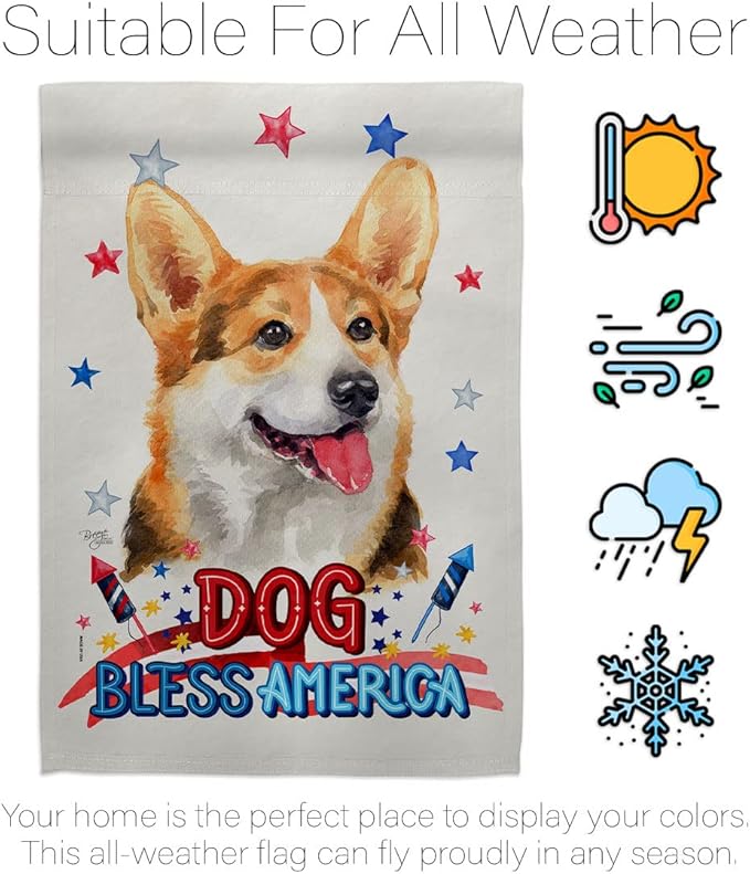 Breeze Decor Patriotic Pembroke Welsh Corgi Garden House Flag-Kit Dog Puppy Spoiled Paw Canine Fur Pet Nature Farm Animal Creature Decoration Banner Small Yard Gift Double-Sided, Made in USA