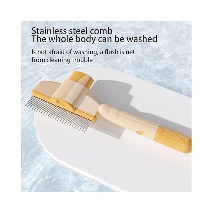 Pet Hair Removal Comb Flea Comb New with Release Button for Cat Dog, New Pet Grooming Brush, De-Shedding Dog Hair Comb, Cat Supplies, Pet Grooming Brush Supplies (Yellow+Green)
