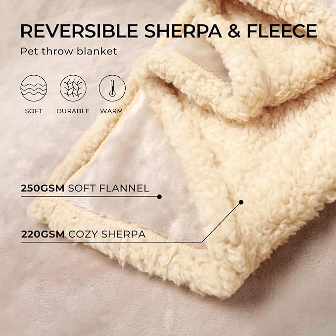 Waterproof Pet Blanket, Liquid Pee Proof Dog Blanket for Sofa Bed Couch, Reversible Sherpa Fleece Furniture Protector Cover for Small Medium Large Dogs Cats, Grey White Small(40" x 28")