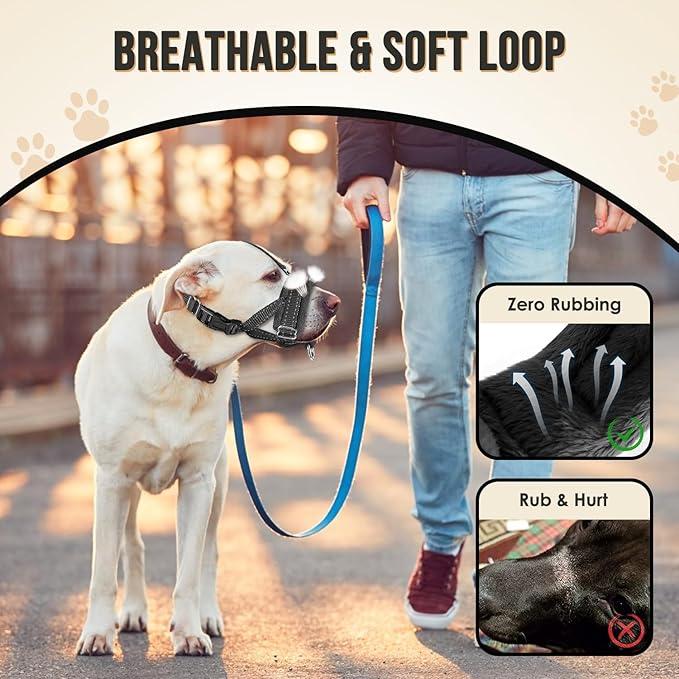SlowTon Soft Dog Muzzle, Adjustable Padded Nylon Muzzle for Large Medium Dogs Anti Chewing Barking Biting, Allow Dog Pant & Drink(Black,Large