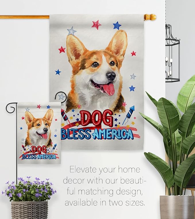 Breeze Decor Patriotic Pembroke Welsh Corgi Garden House Flag-Kit Dog Puppy Spoiled Paw Canine Fur Pet Nature Farm Animal Creature Decoration Banner Small Yard Gift Double-Sided, Made in USA