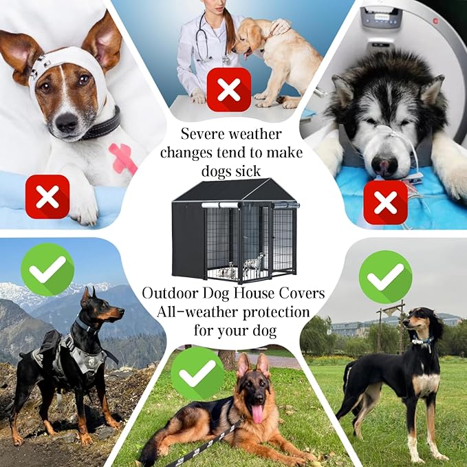 NGB Outdoor Dog Kennel Cover,600d Heavy Duty Waterproof Dog Cages Cover 4.2'Dx4.2'Wx4.5'H for Multiple Brands of Dog Kennels,Full Coverage Windproof Anti-UV,Cover Only,Black.(No Kennel)