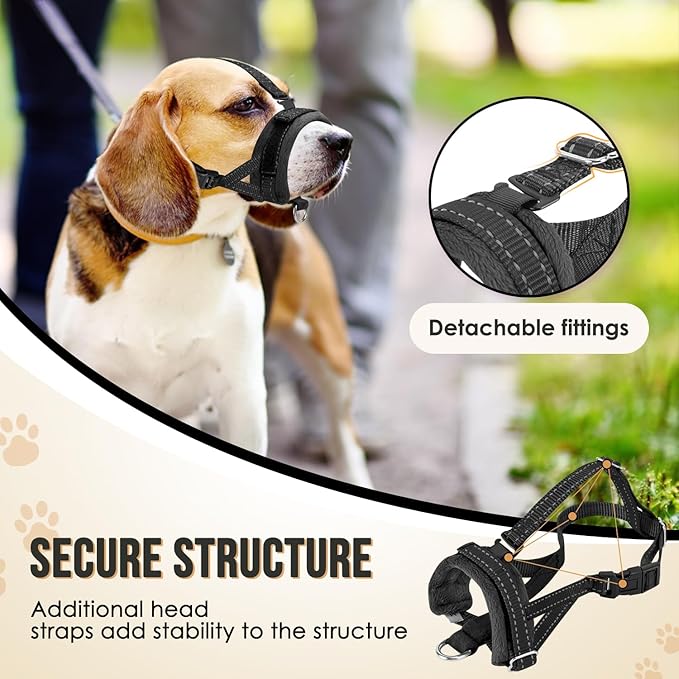 SlowTon Soft Dog Muzzle, Adjustable Padded Nylon Muzzle for Large Medium Dogs Anti Chewing Barking Biting, Allow Dog Pant & Drink(Black,Large