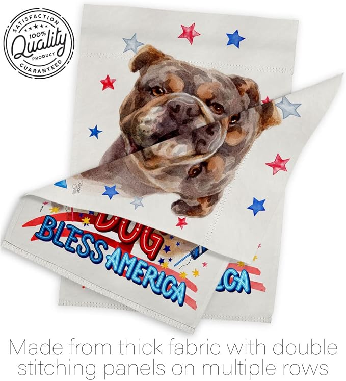 Breeze Decor Patriotic Chocolate Bulldog House Flag Dowel Set Dog Puppy Spoiled Paw Canine Fur Pet Nature Farm Animal Creature Banner Small Garden Yard Gift Double-Sided, Made in USA