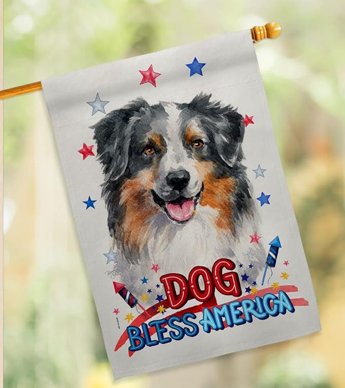 Breeze Decor Patriotic Australian Shepherd House Flag Pack Dog Puppy Spoiled Paw Canine Fur Pet Nature Farm Animal Creature Vintage Applique Banner Small Garden Yard Gift Double-Sided, Made in USA