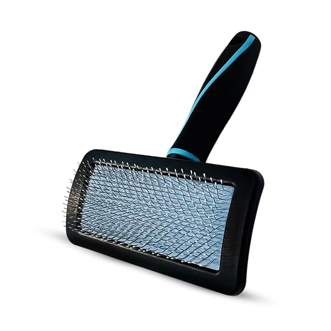 Pet Slicker Brush (Small Size, Black) for Grooming Pet Hair with Fluff Detangle Style β Dog Brush for Long & Short Haired Dogs for Goldendoodles β Curved Pin for β Removes Tangles & Loose Fur