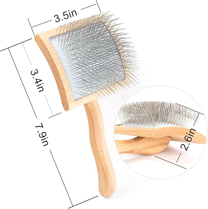 Long Pin Slicker Brush for Dogs (Goldendoodles, Labradoodles, Poodles) and Long Hair cat, Best Grooming Brush for Small Animals ,for Grooming Pet Hair, Beech Wood