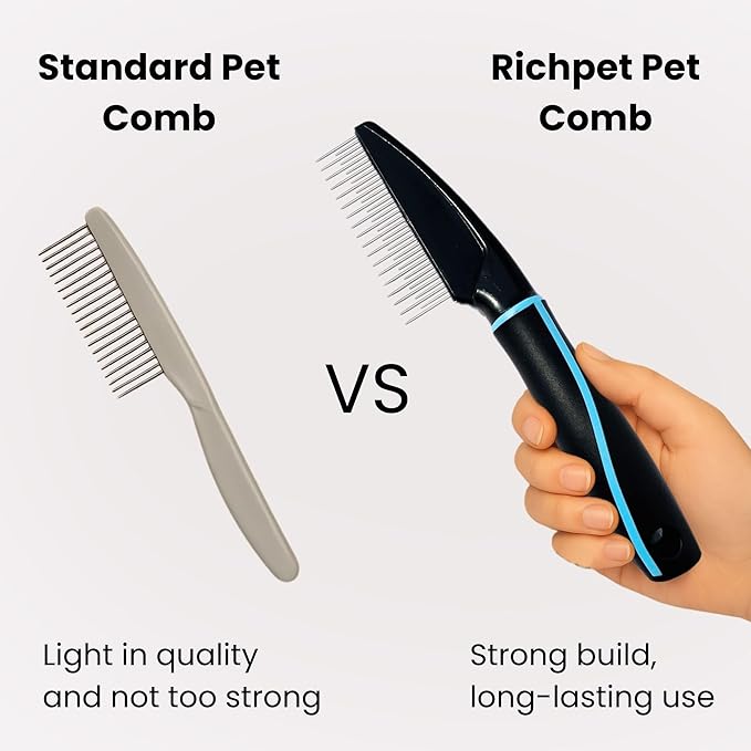 Detangling Pet Comb for Dogs & Cats - Soft On Skin with Stainless Steel Teeth for Removing Matted Fur, Knots & Tangles โ Dog Grooming Comb for Long, Short & Curly Hairs