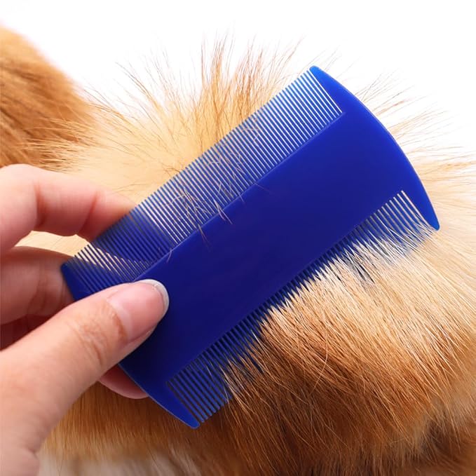 Pet Flea Lice Comb Grooming Kit, 4 Pieces, Dense Toothed Comb for Lice and Fleas Removal, Dematting Tool for Small, Medium & Large Pets,Blue