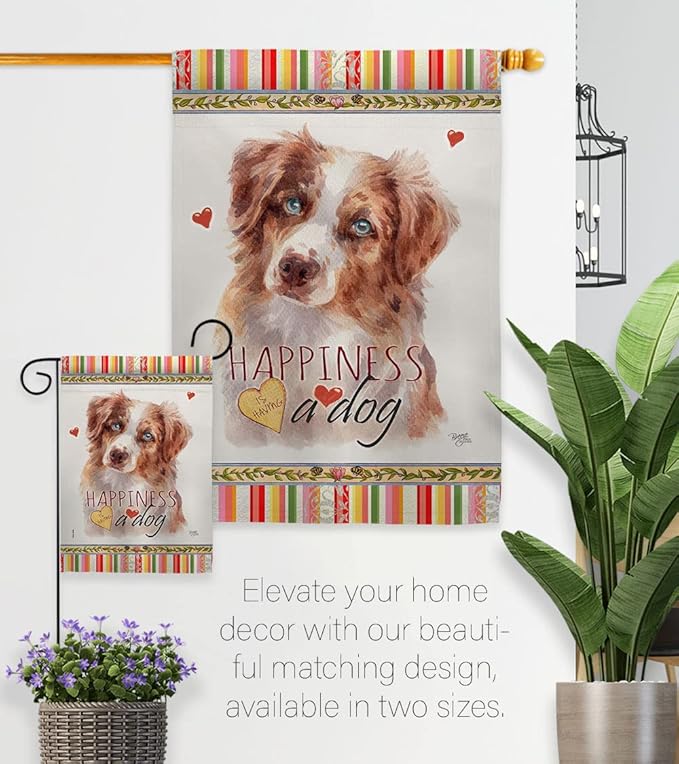 Breeze Decor Red Australian Shepherd Happiness House Flag-Pack Dog Puppy Spoiled Paw Canine Fur Pet Nature Farm Animal Creature Applique Banner Small Garden Yard Gift Double-Sided, Made in USA