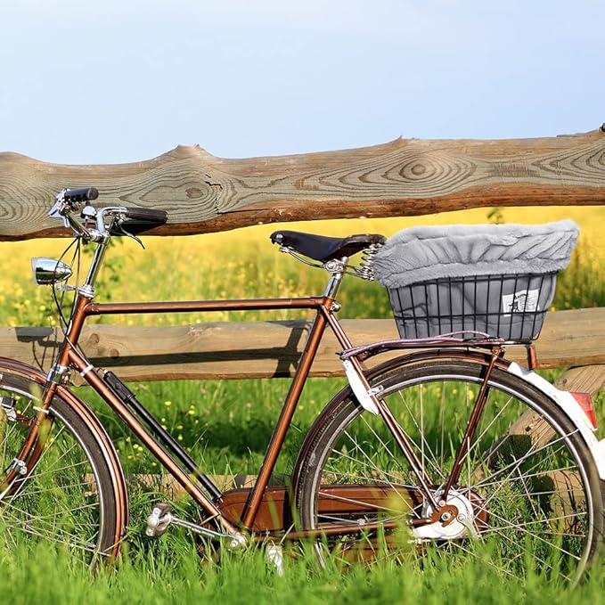 ANZOME Dog Bicycle Basket Liner, Warm and Soft Small Pets Bike Basket Cover with Durable Canvas Outside,Easy to Install Comfort Padded Bike Basket Liner for Dog Carrier(Basket Not Included)