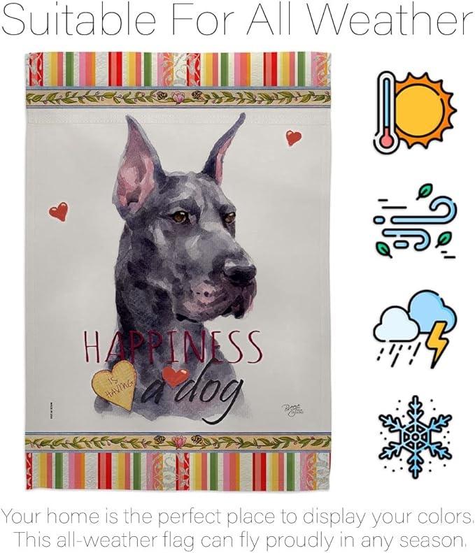 Breeze Decor Cropping Black Dane Happiness Garden House Flag-Kit Dog Puppy Spoiled Paw Canine Fur Pet Nature Farm Animal Creature Banner Small Yard Gift Double-Sided, Made in USA