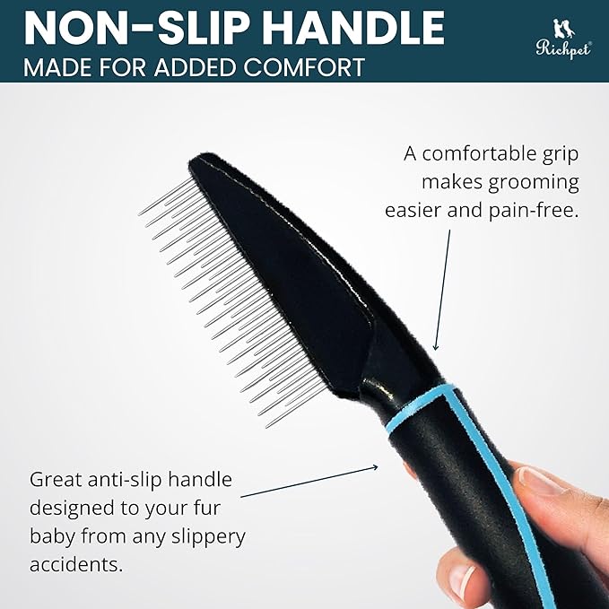 Detangling Pet Comb for Dogs & Cats - Soft On Skin with Stainless Steel Teeth for Removing Matted Fur, Knots & Tangles โ Dog Grooming Comb for Long, Short & Curly Hairs
