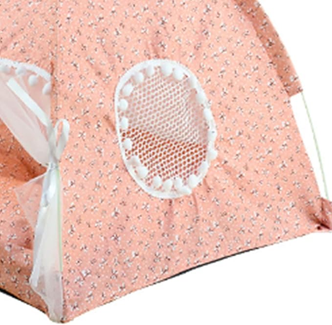 Cute Dog Tent House, Indoor Pet Tent Waterproof Bottom Detachable Cat Princess Indoor Tent House Pet Dog Cute Floral Cave Nest Bed Portable Dog Tents with Mesh Door Window for All Seasons (Pink)