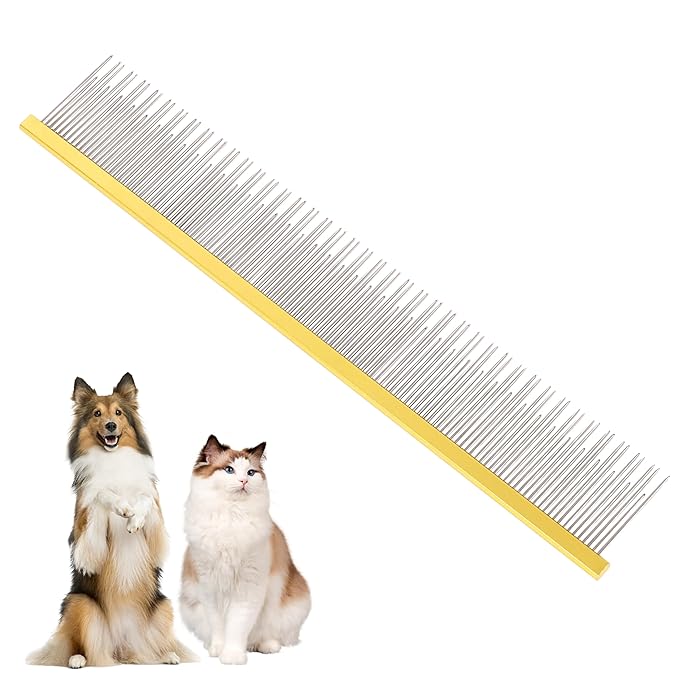 8.5 Inch Dual Tooth Pet Comb for Mats and Tangles,Professional Grooming Flea Comb Removing Excess Hair for Long-Haired Cats and Dog Kit,Prevent Undercoat, Excess Hair,Mats and Tangles,Pet Essential