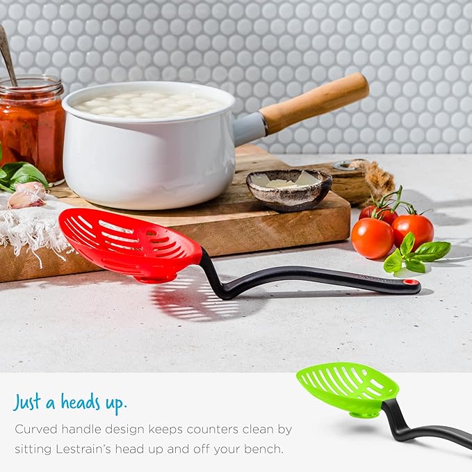 Dreamfarm Lestrain 2-in-1 Drip-Catching Sit-Up Slotted Cooking Spoon Scoop & Strainer - 11" Green