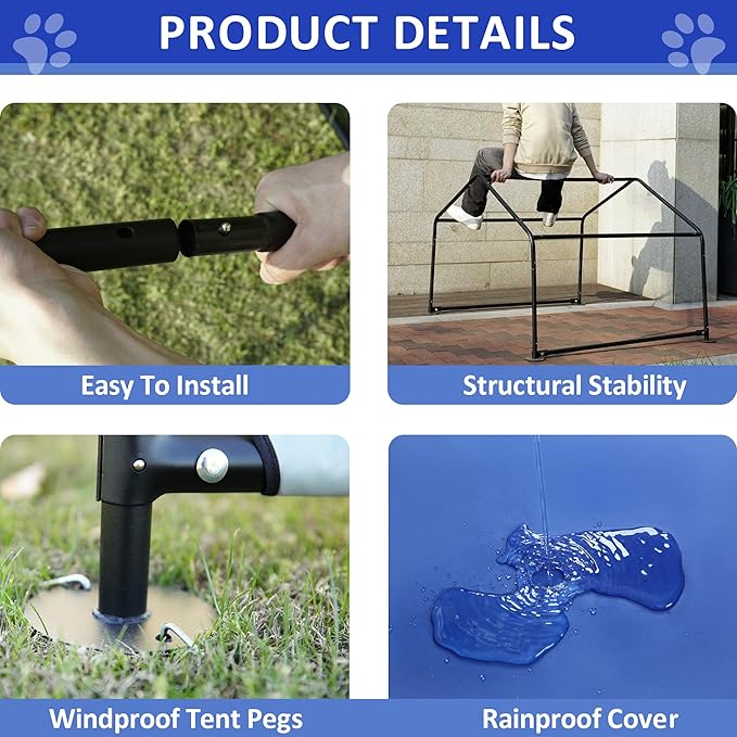 Dog Shade Shelter Outdoor Tent for Large Medium Dogs, 4'x4'x3' Outside Sun Rain Canopy Pet House for Cats Pigs Livestock with Waterproof Roof Ground Nails,Blue