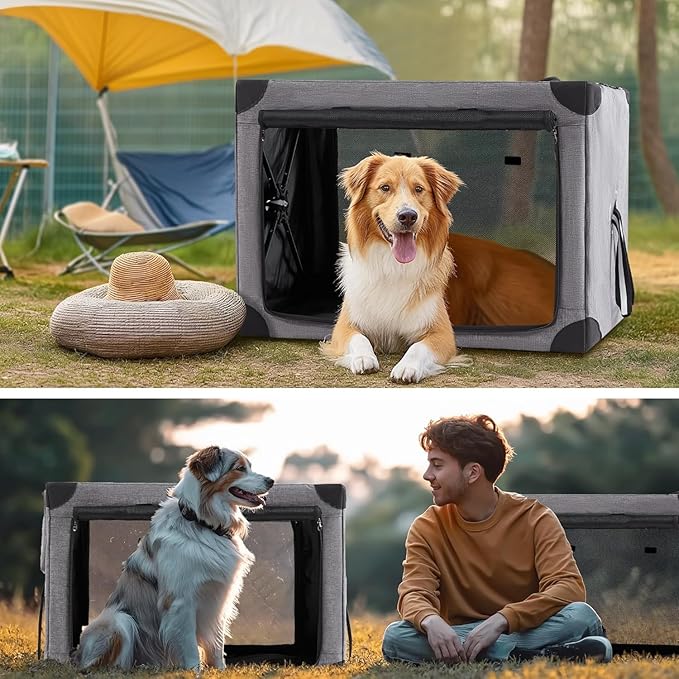 Collapsible Dog Crate - 32 Inch Portable Dog Travel Crate for Medium Dogs, Foldable Dog Crate with Detachable Storage Bag, Removable Pad, and Mesh Windows for Outdoor & Indoor