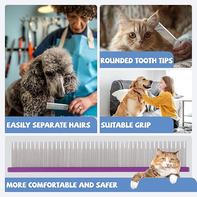 8.5 Inch Dual Tooth Pet Comb for Mats and Tangles,Poratable Grooming Dematting Comb for Indoor long-haired cats and dogs,Pet Family Supplies,Removing Tangles,Knots,Undercoat and Excess Hair