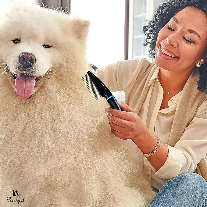 Detangling Pet Comb for Dogs & Cats - Soft On Skin with Stainless Steel Teeth for Removing Matted Fur, Knots & Tangles โ Dog Grooming Comb for Long, Short & Curly Hairs