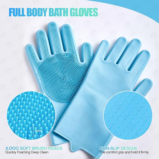 4-Piece Rubber Pet Grooming Kit for Dogs and Cats - Gentle Deshedding Brush & Massage Gloves, Suitable for Short & Long Hair, Bathing and Shedding Tool(3 * Blue+Green)