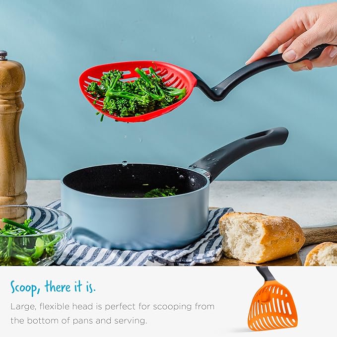 Dreamfarm Lestrain 2-in-1 Drip-Catching Sit-Up Slotted Cooking Spoon Scoop & Strainer - 11" Green