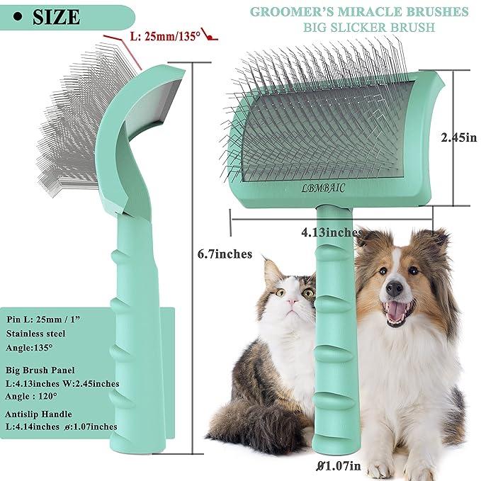 Metal Grooming Comb (7.5inches)and Extral Long Pin Slicker Brush (25mm)