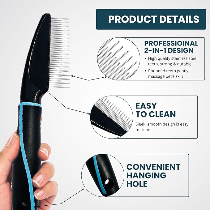Detangling Pet Comb for Dogs & Cats - Soft On Skin with Stainless Steel Teeth for Removing Matted Fur, Knots & Tangles โ Dog Grooming Comb for Long, Short & Curly Hairs