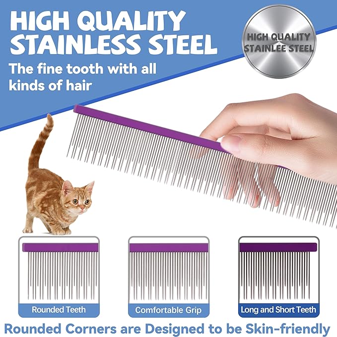 8.5 Inch Dual Tooth Pet Comb for Mats and Tangles,Poratable Grooming Dematting Comb for Indoor long-haired cats and dogs,Pet Family Supplies,Removing Tangles,Knots,Undercoat and Excess Hair
