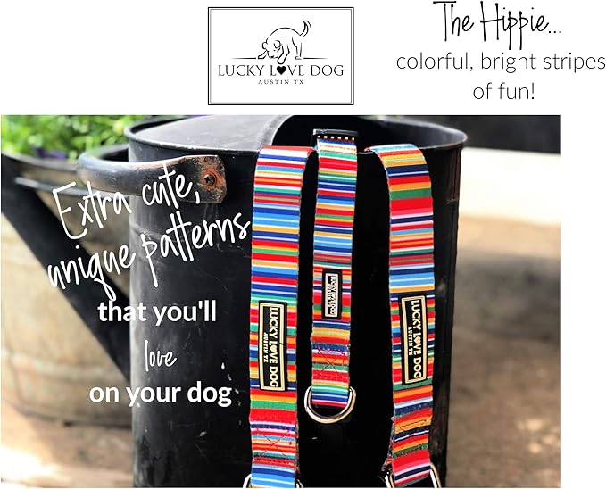 Lucky Love Dog Collars, Rainbow Stripes Pattern Dog Collar for Small Dogs, Comfortable & Soft Cute Girl or Boy Dog Collar, Hippie, Smallā¦