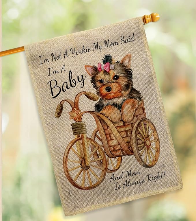 Breeze Decor Not Yarkie, I'm Baby Burlap Garden House Flag-Kit Dog Puppy Spoiled Paw Canine Fur Pet Nature Farm Animal Creature Decoration Banner Small Yard Gift Double-Sided, Made in USA